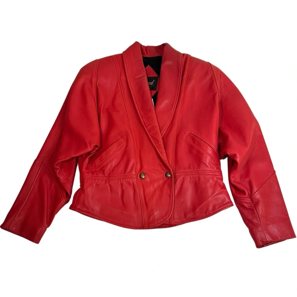 Vintage Red Soft Leather Jacket Women's 1980s 1990s Festive Western Boho Preppy - Picture 4 of 16